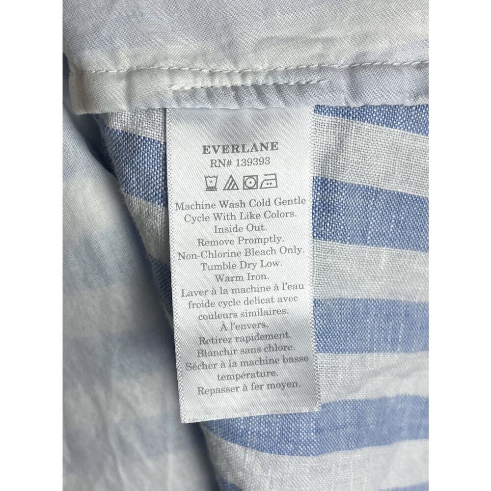 Everlane The Linen Oversized Puff Sleeve Midi Dress Striped Blue V-Neck Size XS - Picture 9 of 11